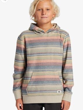 Quiksilver boys Beige Hooded Pullover with Pastel Stripes - new with tags, XL
